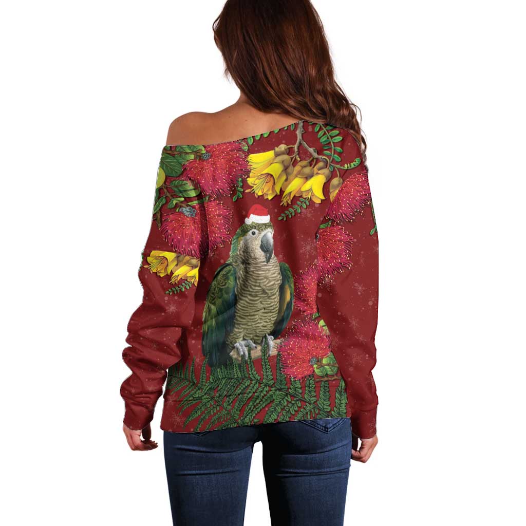Kakapo Bird New Zealand Off Shoulder Sweater Floral Christmas LT7 - Polynesian Pride