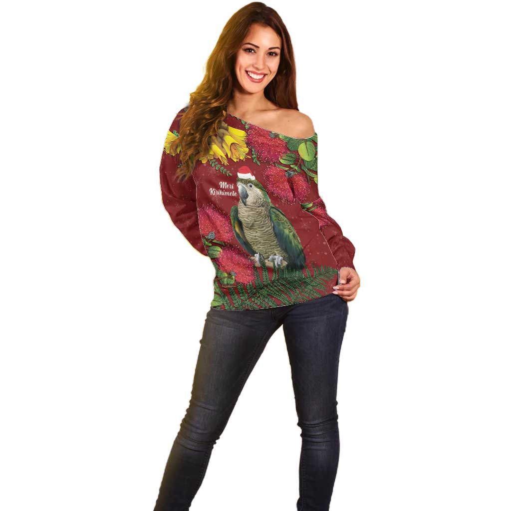Kakapo Bird New Zealand Off Shoulder Sweater Floral Christmas LT7 - Polynesian Pride