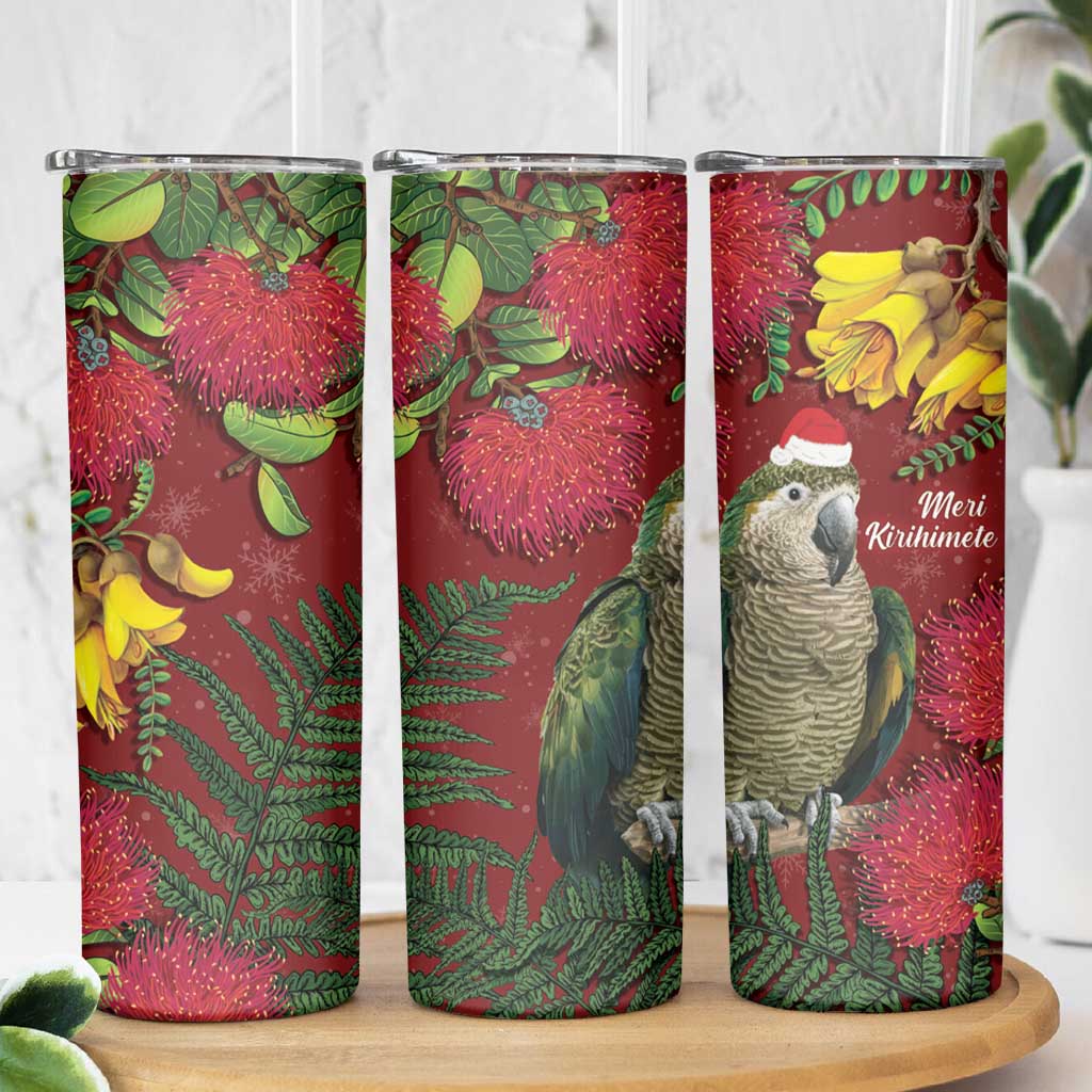 Kakapo Bird New Zealand Skinny Tumbler Floral Christmas LT7 - Polynesian Pride