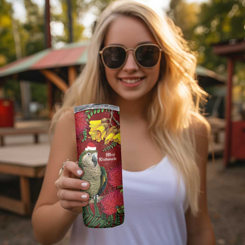 Kakapo Bird New Zealand Skinny Tumbler Floral Christmas LT7 - Polynesian Pride
