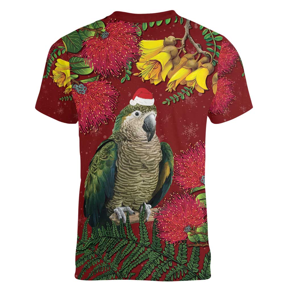 Kakapo Bird New Zealand Women V-Neck T-Shirt Floral Christmas