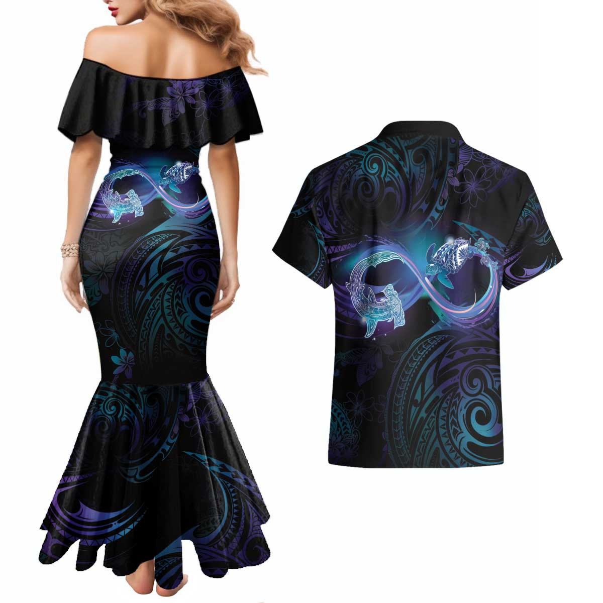 Polynesian Personalized Memorial Couples Matching Mermaid Dress and Hawaiian Shirt Oceanic Infinity Symbol - Until We Meet Again LT7 - Polynesian Pride