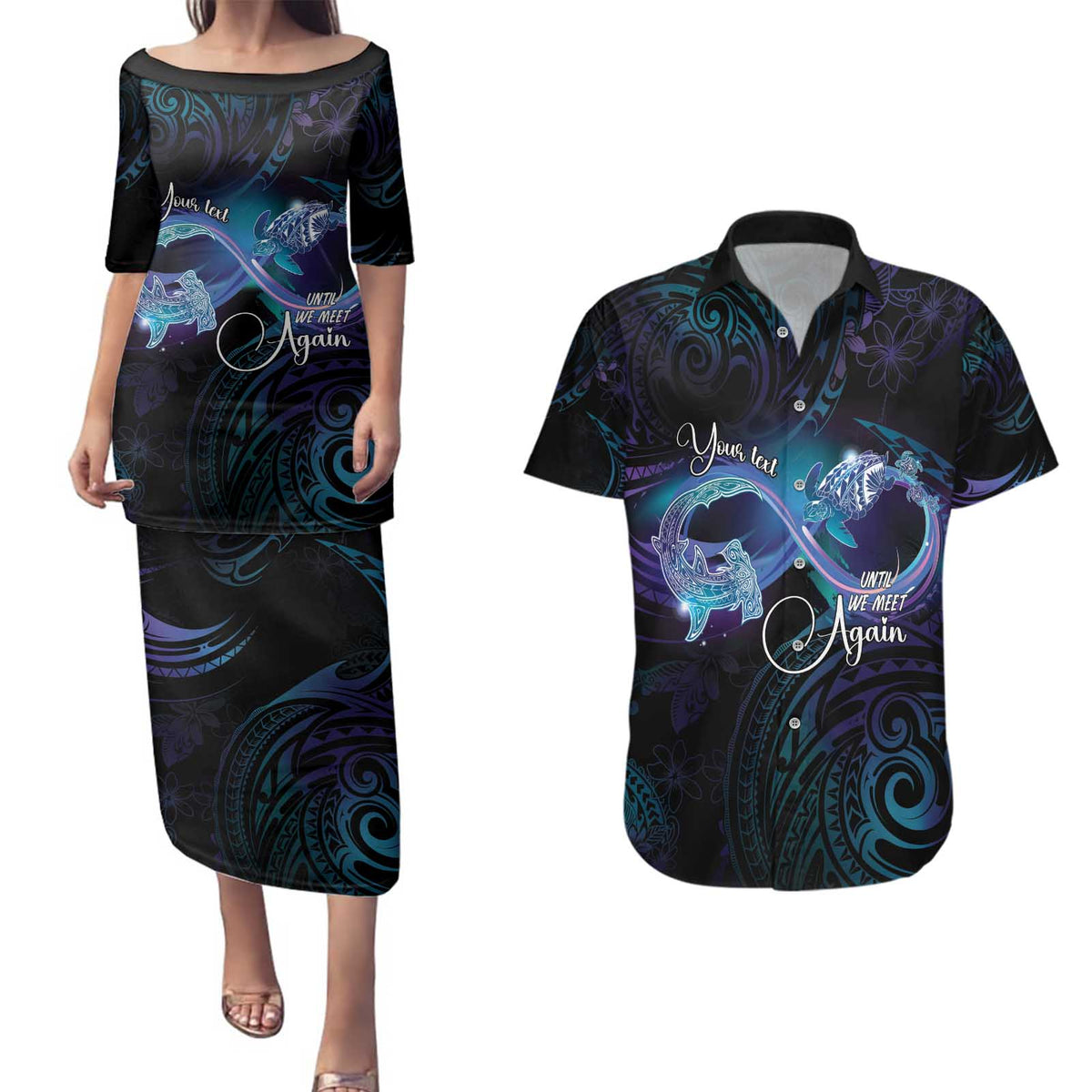 Polynesian Personalized Memorial Couples Matching Puletasi and Hawaiian Shirt Oceanic Infinity Symbol - Until We Meet Again - Polynesian Pride
