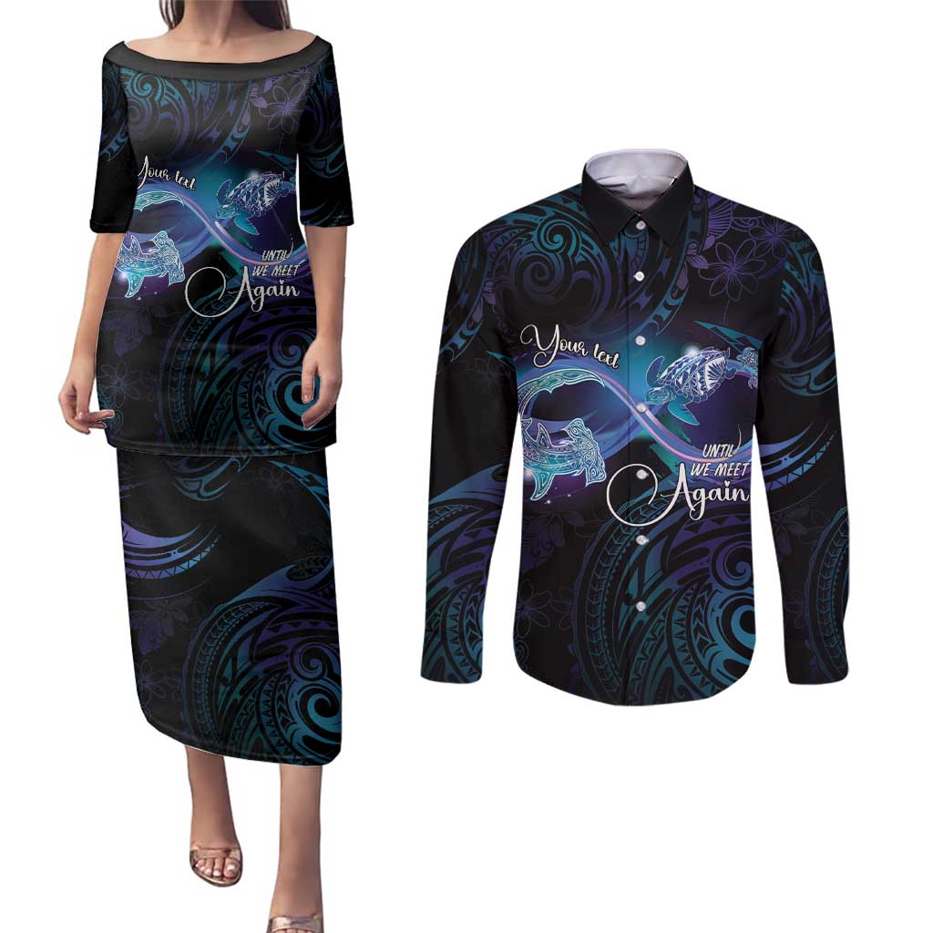 Polynesian Personalized Memorial Couples Matching Puletasi and Long Sleeve Button Shirt Oceanic Infinity Symbol - Until We Meet Again - Polynesian Pride
