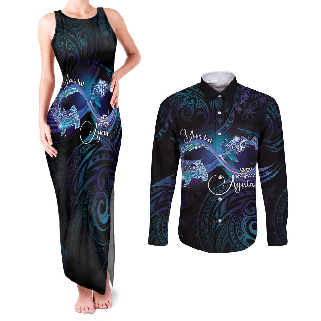 Polynesian Personalized Memorial Couples Matching Tank Maxi Dress and Long Sleeve Button Shirt Oceanic Infinity Symbol - Until We Meet Again - Polynesian Pride
