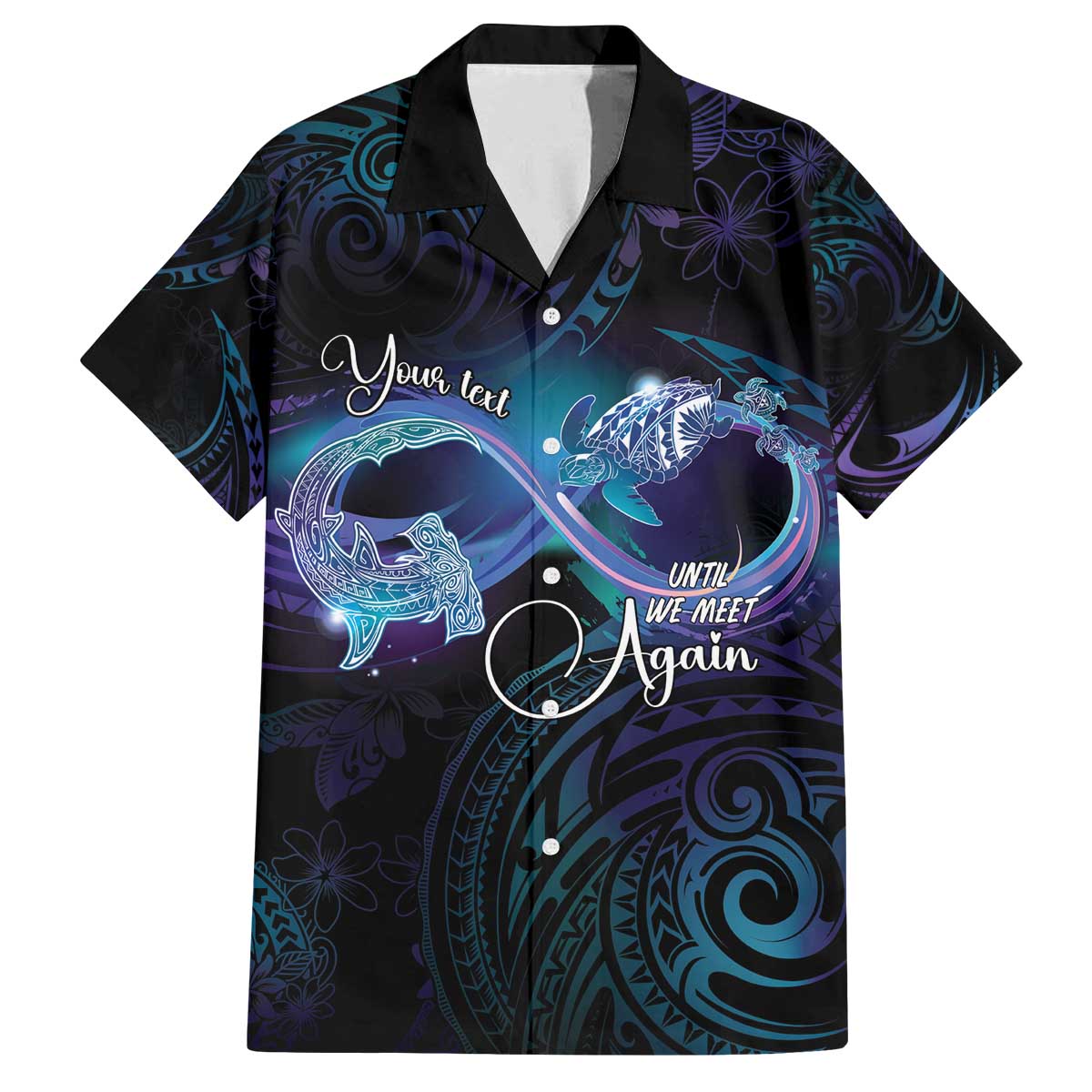 Polynesian Personalized Memorial Family Matching Off The Shoulder Long Sleeve Dress and Hawaiian Shirt Oceanic Infinity Symbol - Until We Meet Again LT7 Dad's Shirt - Short Sleeve Black - Polynesian Pride