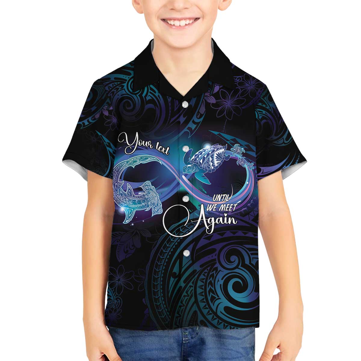 Polynesian Personalized Memorial Family Matching Off The Shoulder Long Sleeve Dress and Hawaiian Shirt Oceanic Infinity Symbol - Until We Meet Again LT7 Son's Shirt Black - Polynesian Pride