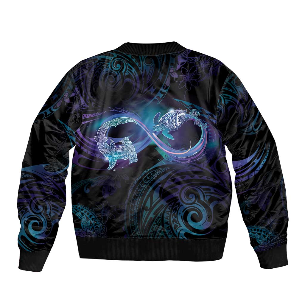 Polynesian Personalized Memorial Sleeve Zip Bomber Jacket Oceanic Infinity Symbol - Until We Meet Again - Polynesian Pride