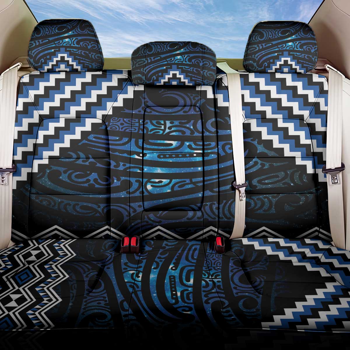 New Zealand Matariki Back Car Seat Cover Galaxy Styled Taniko LT7 One Size Blue - Polynesian Pride