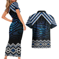 New Zealand Matariki Couples Matching Short Sleeve Bodycon Dress and Hawaiian Shirt Galaxy Styled Taniko LT7 - Polynesian Pride