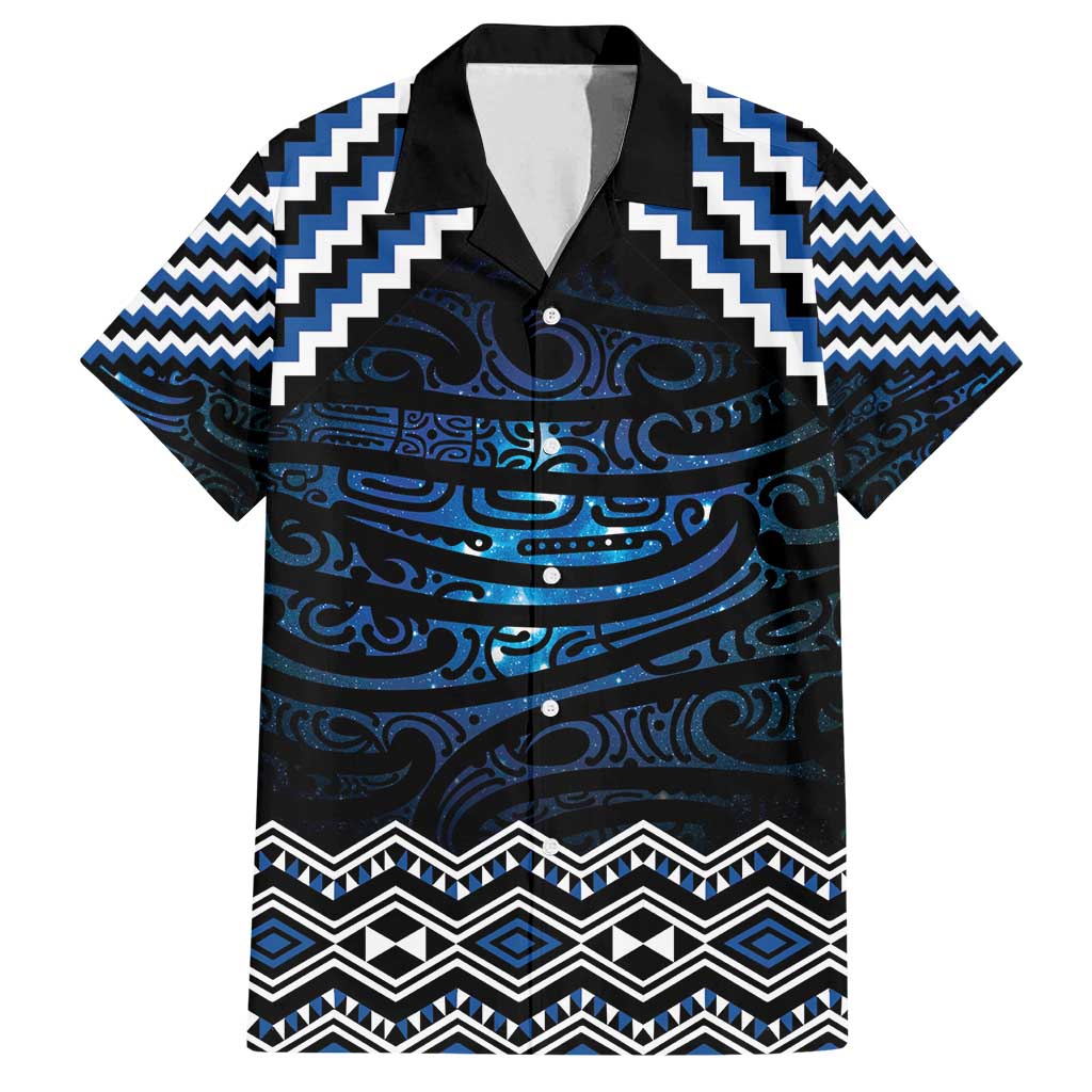 New Zealand Matariki Family Matching Long Sleeve Bodycon Dress and Hawaiian Shirt Galaxy Styled Taniko LT7 Dad's Shirt - Short Sleeve Blue - Polynesian Pride