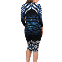 New Zealand Matariki Family Matching Long Sleeve Bodycon Dress and Hawaiian Shirt Galaxy Styled Taniko LT7 - Polynesian Pride