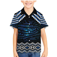 New Zealand Matariki Family Matching Mermaid Dress and Hawaiian Shirt Galaxy Styled Taniko LT7 Son's Shirt Blue - Polynesian Pride
