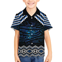 New Zealand Matariki Family Matching Off The Shoulder Long Sleeve Dress and Hawaiian Shirt Galaxy Styled Taniko LT7 Son's Shirt Blue - Polynesian Pride