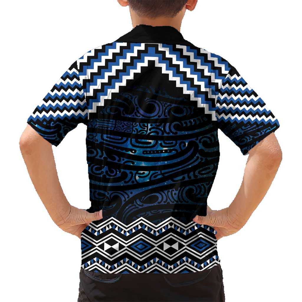 New Zealand Matariki Family Matching Off Shoulder Short Dress and Hawaiian Shirt Galaxy Styled Taniko LT7 - Polynesian Pride