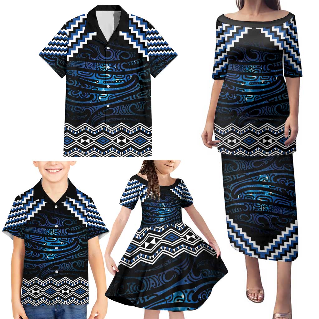 New Zealand Matariki Family Matching Puletasi and Hawaiian Shirt Galaxy Styled Taniko LT7 - Polynesian Pride