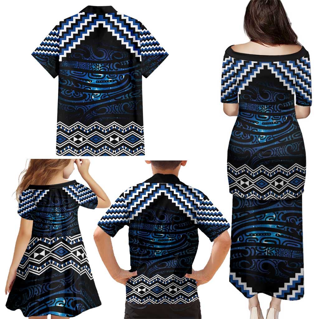 New Zealand Matariki Family Matching Puletasi and Hawaiian Shirt Galaxy Styled Taniko LT7 - Polynesian Pride
