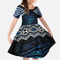 New Zealand Matariki Family Matching Summer Maxi Dress and Hawaiian Shirt Galaxy Styled Taniko LT7 Daughter's Dress Blue - Polynesian Pride