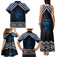 New Zealand Matariki Family Matching Tank Maxi Dress and Hawaiian Shirt Galaxy Styled Taniko LT7 - Polynesian Pride