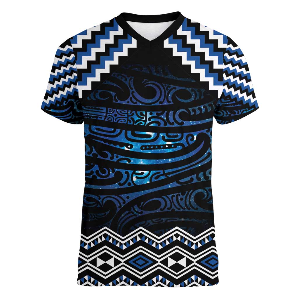 New Zealand Matariki Women V-Neck T-Shirt Galaxy Styled Taniko