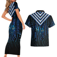New Zealand Matariki Couples Matching Short Sleeve Bodycon Dress and Hawaiian Shirt Galaxy Poutama Motifs LT7 - Polynesian Pride