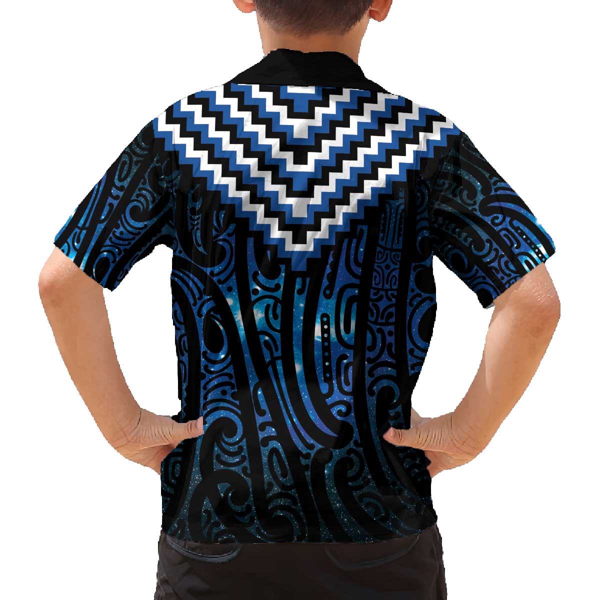 New Zealand Matariki Family Matching Off The Shoulder Long Sleeve Dress and Hawaiian Shirt Galaxy Poutama Motifs LT7 - Polynesian Pride