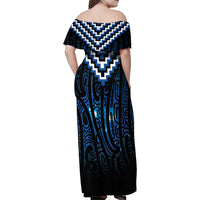 New Zealand Matariki Family Matching Off Shoulder Maxi Dress and Hawaiian Shirt Galaxy Poutama Motifs LT7 - Polynesian Pride