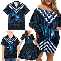 New Zealand Matariki Family Matching Off Shoulder Short Dress and Hawaiian Shirt Galaxy Poutama Motifs LT7 - Polynesian Pride