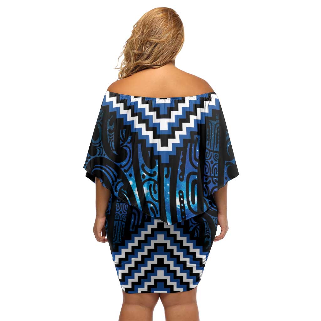 New Zealand Matariki Family Matching Off Shoulder Short Dress and Hawaiian Shirt Galaxy Poutama Motifs LT7 - Polynesian Pride