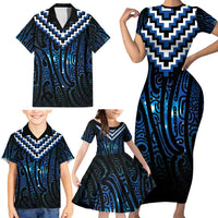 New Zealand Matariki Family Matching Short Sleeve Bodycon Dress and Hawaiian Shirt Galaxy Poutama Motifs LT7 - Polynesian Pride