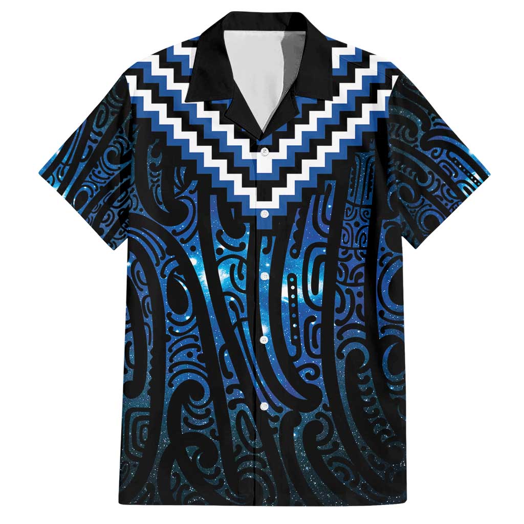 New Zealand Matariki Family Matching Short Sleeve Bodycon Dress and Hawaiian Shirt Galaxy Poutama Motifs LT7 Dad's Shirt - Short Sleeve Blue - Polynesian Pride