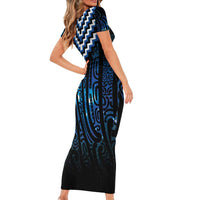 New Zealand Matariki Family Matching Short Sleeve Bodycon Dress and Hawaiian Shirt Galaxy Poutama Motifs LT7 - Polynesian Pride