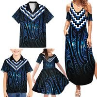 New Zealand Matariki Family Matching Summer Maxi Dress and Hawaiian Shirt Galaxy Poutama Motifs LT7 - Polynesian Pride