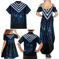 New Zealand Matariki Family Matching Summer Maxi Dress and Hawaiian Shirt Galaxy Poutama Motifs LT7 - Polynesian Pride