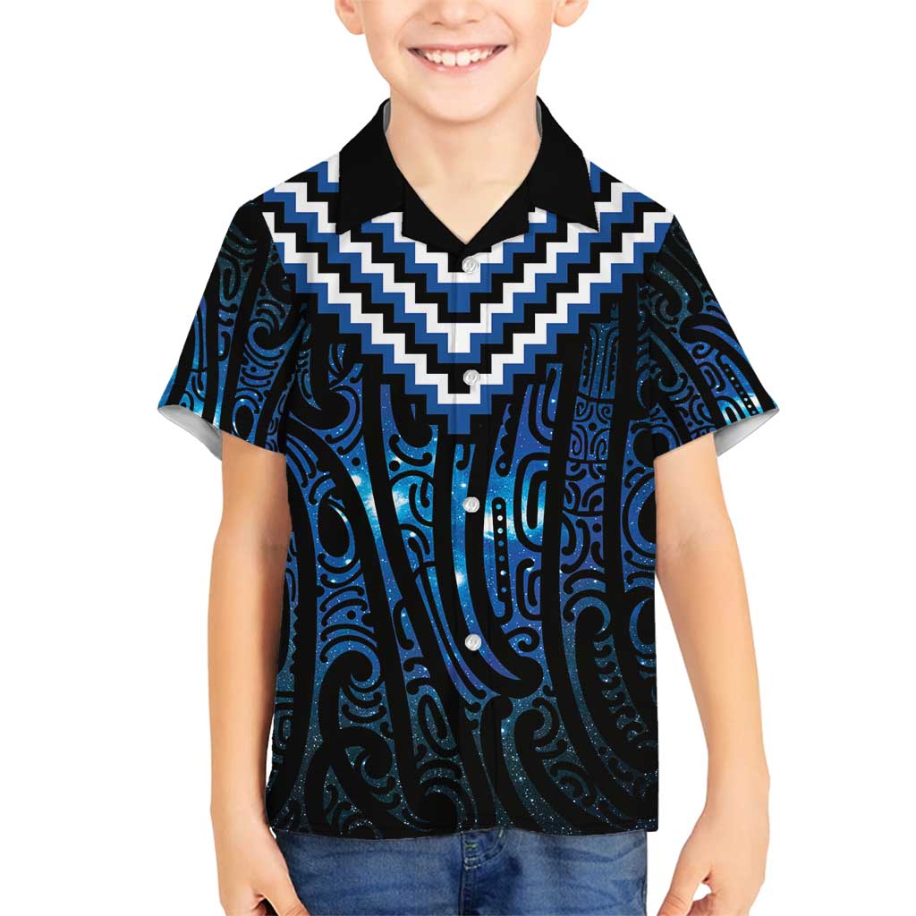 New Zealand Matariki Family Matching Tank Maxi Dress and Hawaiian Shirt Galaxy Poutama Motifs LT7 Son's Shirt Blue - Polynesian Pride