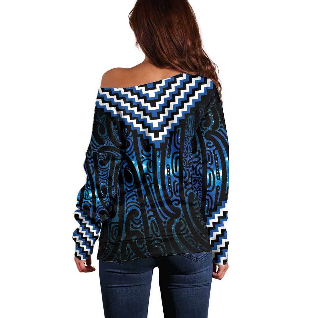 New Zealand Matariki Off Shoulder Sweater Galaxy Poutama Motifs LT7 - Polynesian Pride