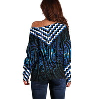 New Zealand Matariki Off Shoulder Sweater Galaxy Poutama Motifs LT7 - Polynesian Pride