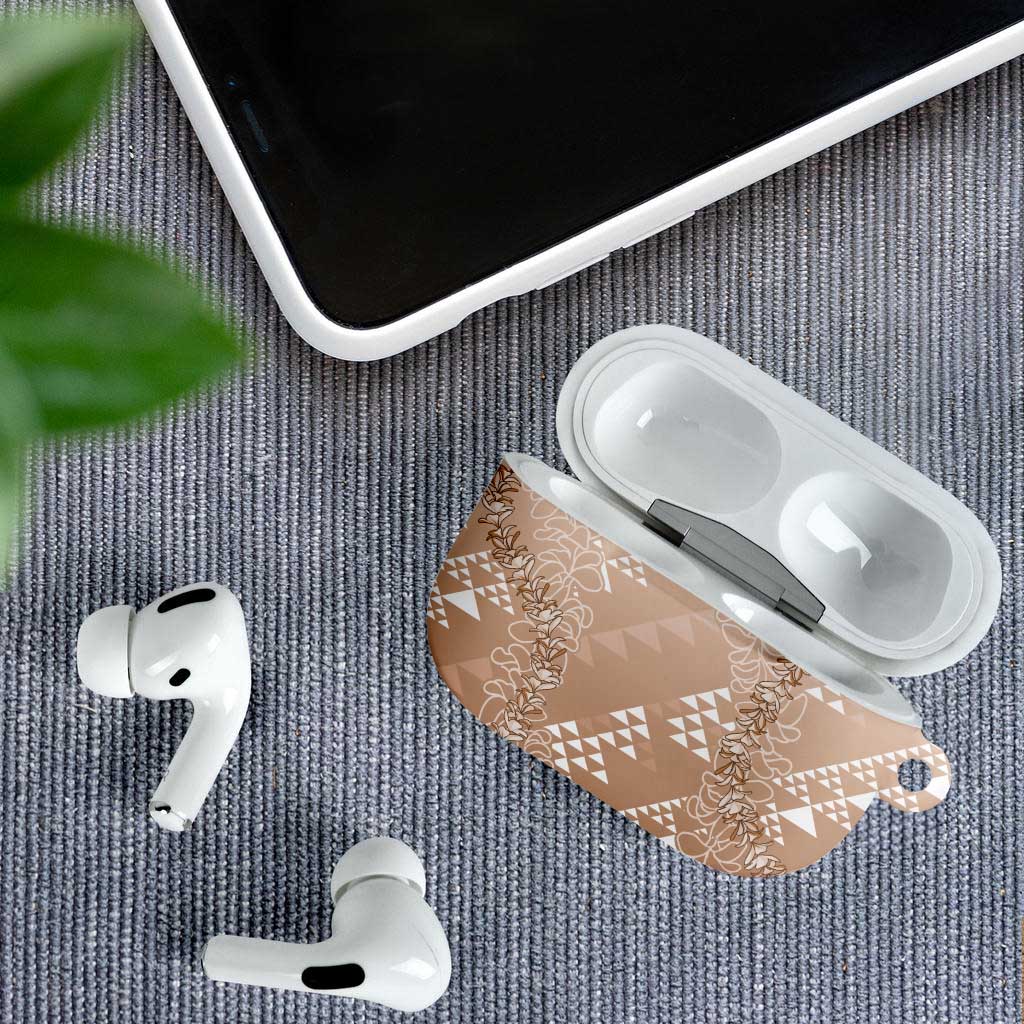 Hawaii Beige Kapa AirPods Case Vintage 'Ohe Kāpala Motifs Mix Plumeria Leis