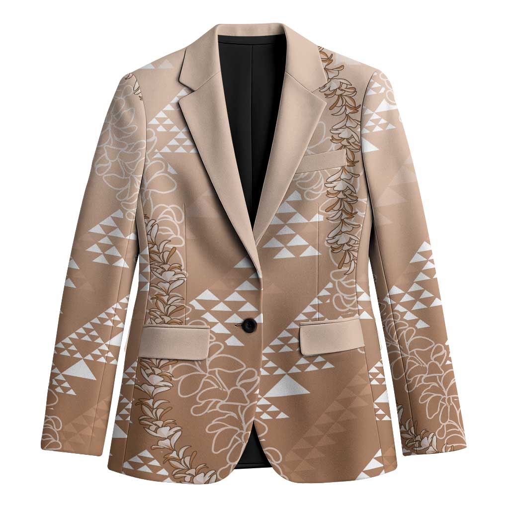 Hawaii Beige Kapa Blazer Vintage 'Ohe Kāpala Motifs Mix Plumeria Leis