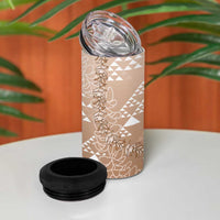 Hawaii Beige Kapa 4 in 1 Can Cooler Tumbler Vintage 'Ohe Kāpala Motifs Mix Plumeria Leis LT7 - Polynesian Pride