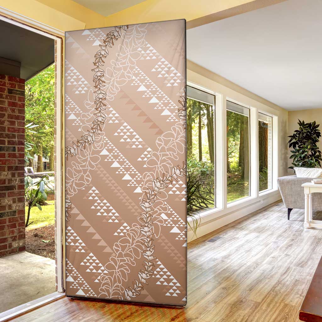 Hawaii Beige Kapa Door Cover Vintage 'Ohe Kāpala Motifs Mix Plumeria Leis
