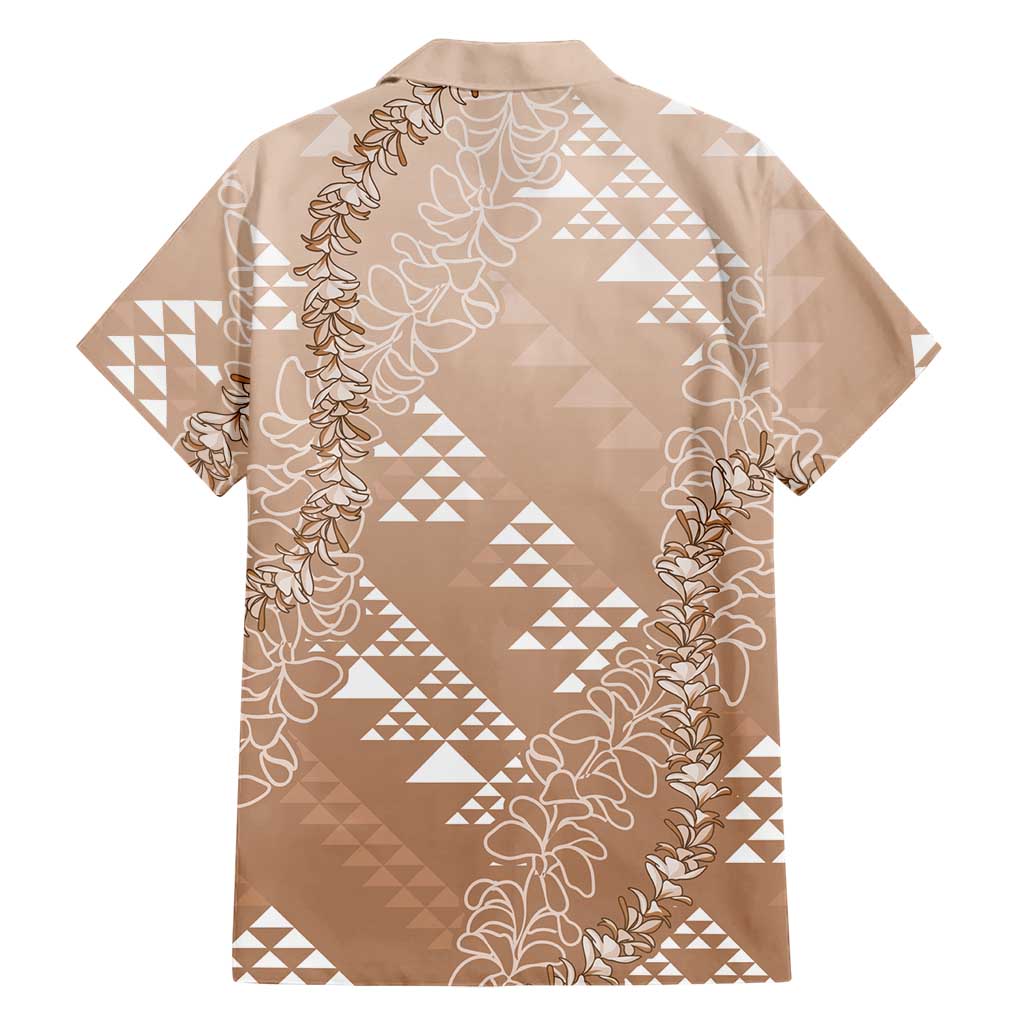 Hawaii Beige Kapa Family Matching Off Shoulder Maxi Dress and Hawaiian Shirt Vintage 'Ohe Kāpala Motifs Mix Plumeria Leis LT7 - Polynesian Pride