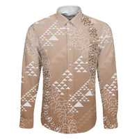 Hawaii Beige Kapa Family Matching Off Shoulder Short Dress and Hawaiian Shirt Vintage 'Ohe Kāpala Motifs Mix Plumeria Leis LT7 Dad's Shirt - Long Sleeve Beige - Polynesian Pride