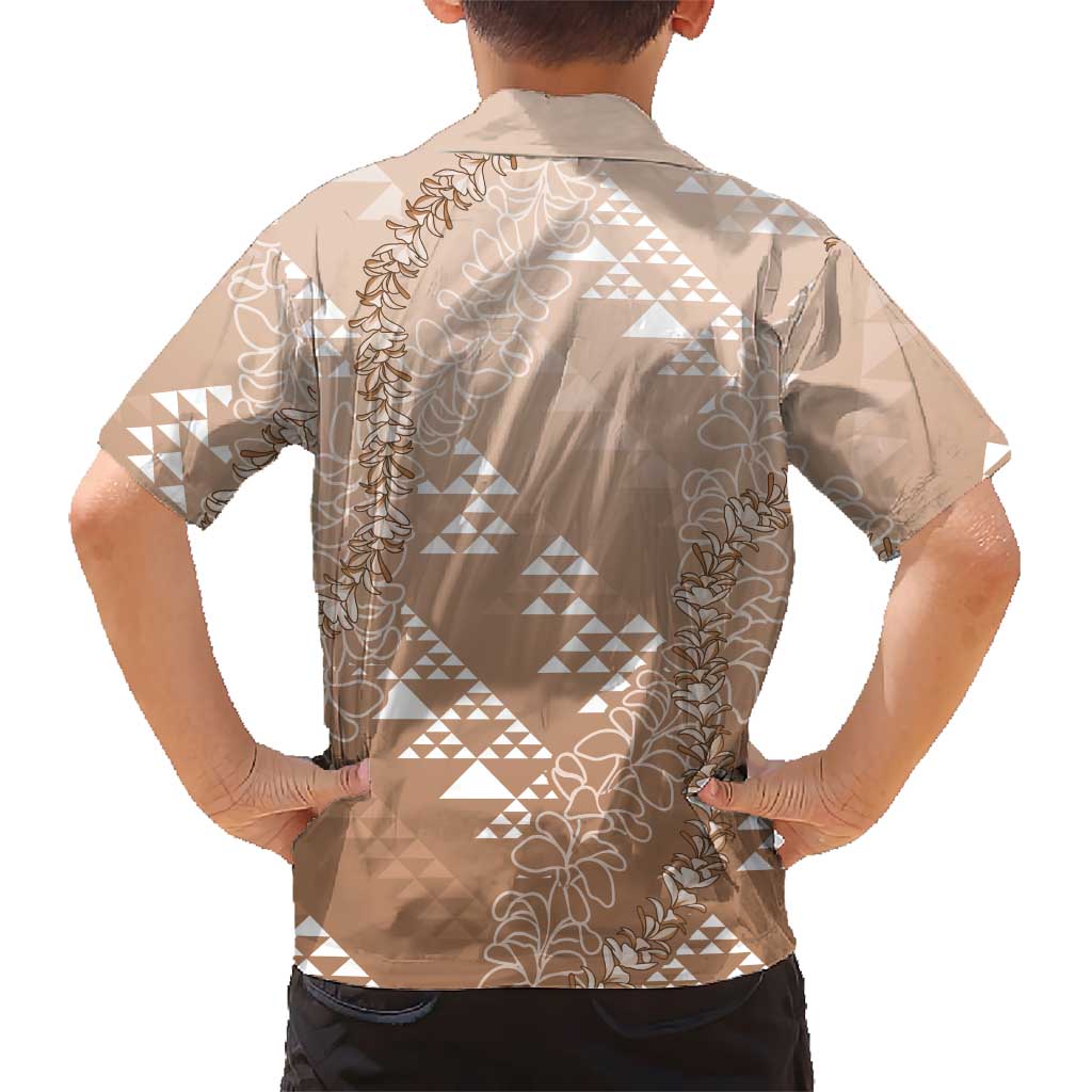 Hawaii Beige Kapa Family Matching Puletasi and Hawaiian Shirt Vintage 'Ohe Kāpala Motifs Mix Plumeria Leis LT7 - Polynesian Pride
