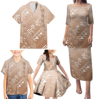 Hawaii Beige Kapa Family Matching Puletasi and Hawaiian Shirt Vintage 'Ohe Kāpala Motifs Mix Plumeria Leis LT7 - Polynesian Pride