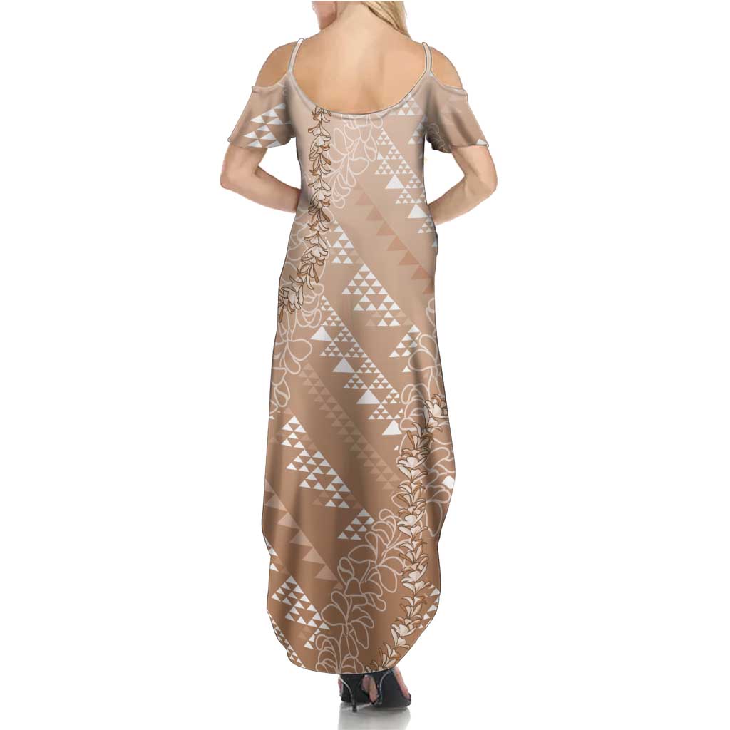 Hawaii Beige Kapa Family Matching Summer Maxi Dress and Hawaiian Shirt Vintage 'Ohe Kāpala Motifs Mix Plumeria Leis LT7 - Polynesian Pride