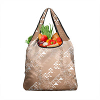 Hawaii Beige Kapa Grocery Bag Vintage 'Ohe Kāpala Motifs Mix Plumeria Leis