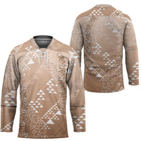 Hawaii Beige Kapa Hockey Jersey Vintage 'Ohe Kāpala Motifs Mix Plumeria Leis