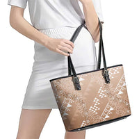 Hawaii Beige Kapa Leather Tote Bag Vintage 'Ohe Kāpala Motifs Mix Plumeria Leis