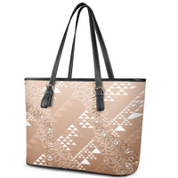 Hawaii Beige Kapa Leather Tote Bag Vintage 'Ohe Kāpala Motifs Mix Plumeria Leis